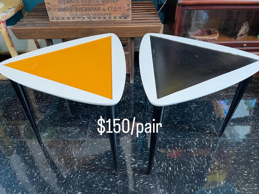 A fun pair of side tables, possibly attributed to Arthur Umanoff: Price: $150/pair #mcmfurniture #arthurumanoff