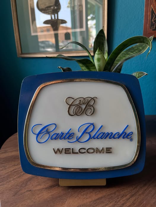 Carte Blanche sign which lights up. All are welcome at DB Vintage! Price: $125 #vintagesigns #vintagelighting